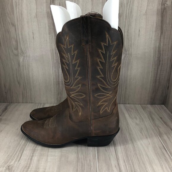 Ariat Boots Womens 9.5B Heritage Brown Leather Pull On Cowboy Western - Picture 2 of 10